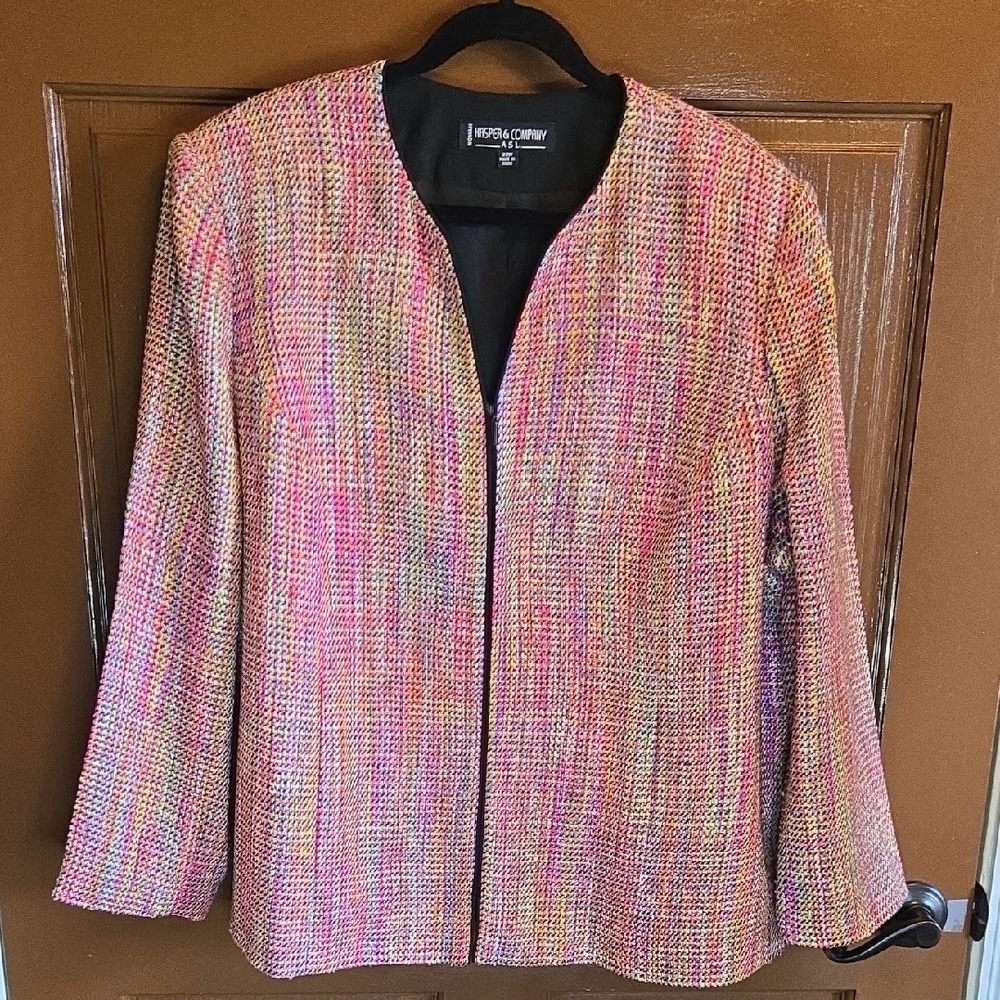 Kasper Woman-Silk blend multi colored tweed zip up jacket Sz 22W.